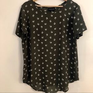 PREMISE Green Arrow Print Short Sleeve Blouse L